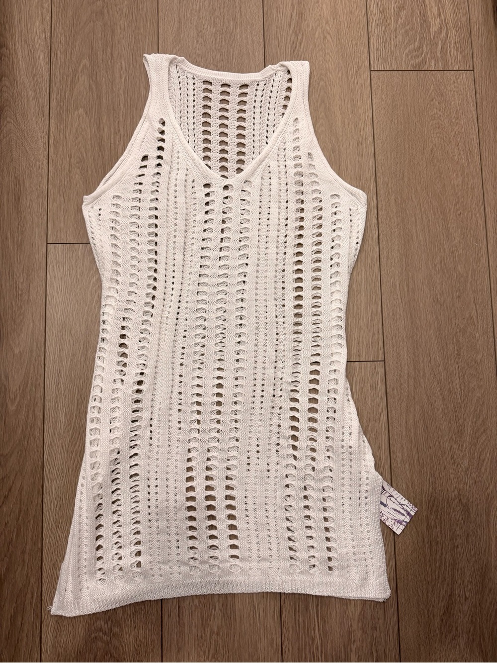 NWT- White Crochet Swim Cover-Up Tank- Jr women’s size large